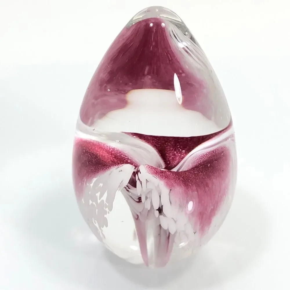 Art Glass Egg Shaped Floral Paperweight Signed GES Glass Eye Studio